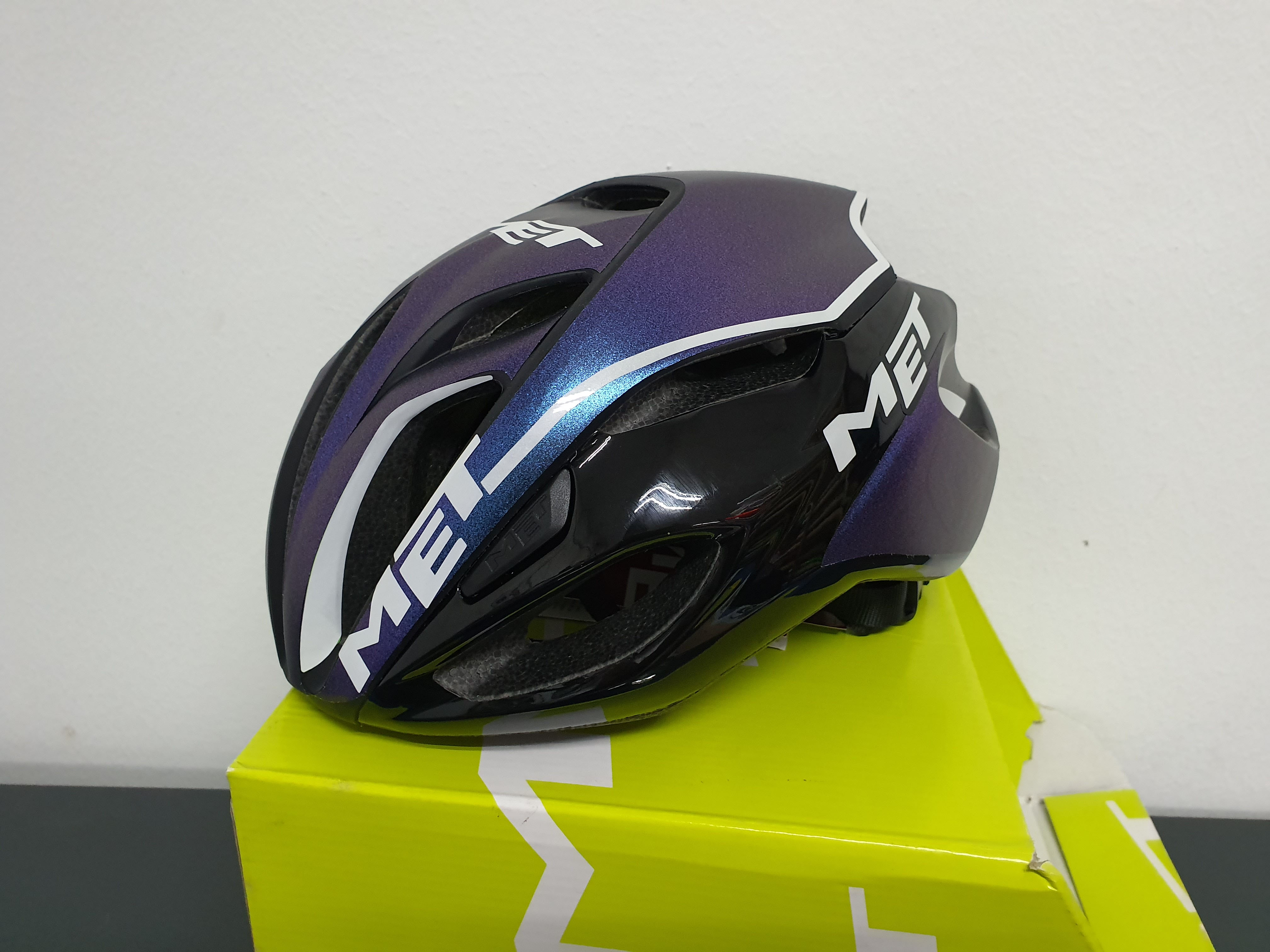 Custom Decal for MET Helmets in Metallic Purple and White