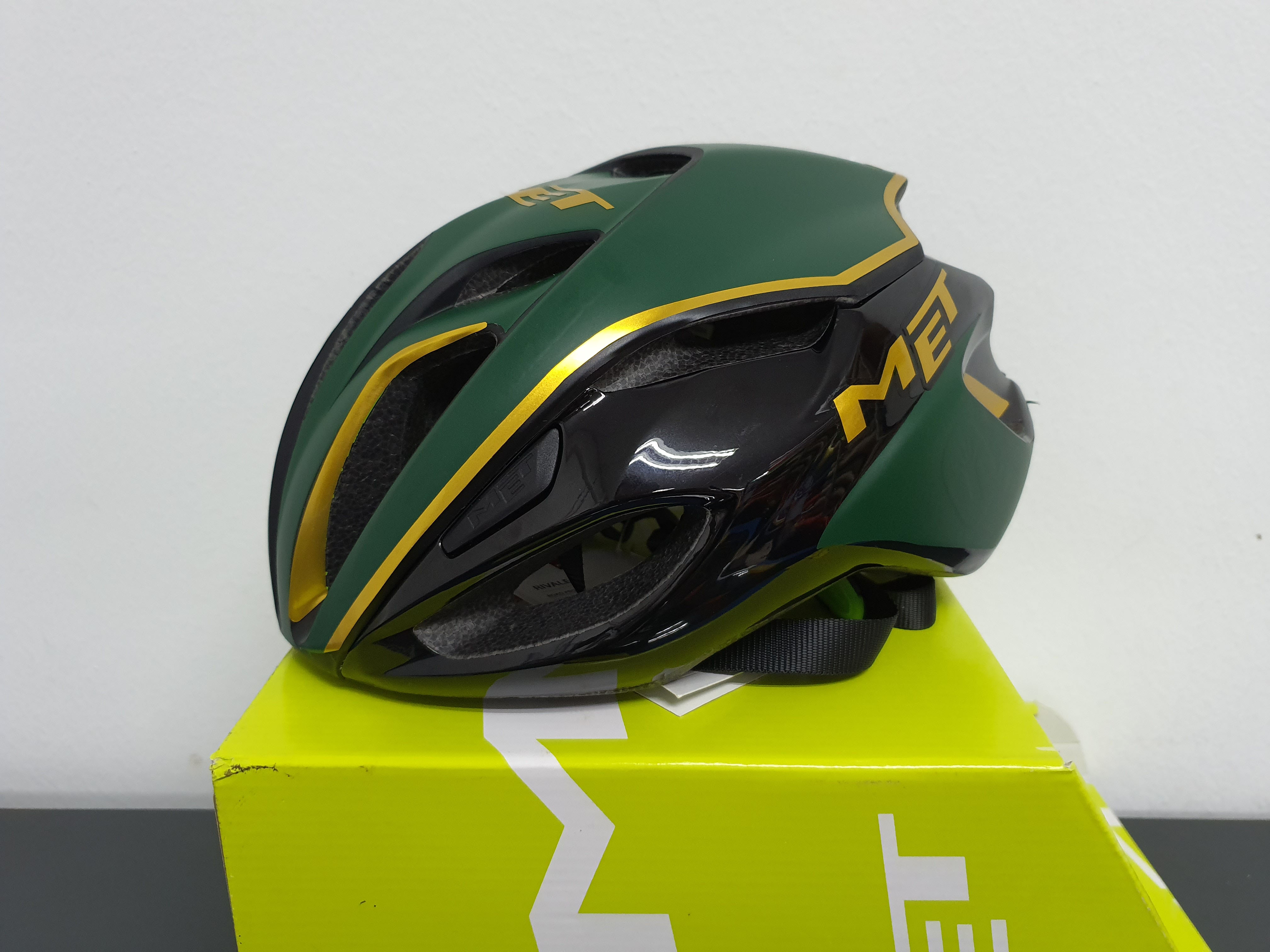 Custom Decal for MET Helmets in Gold and Green